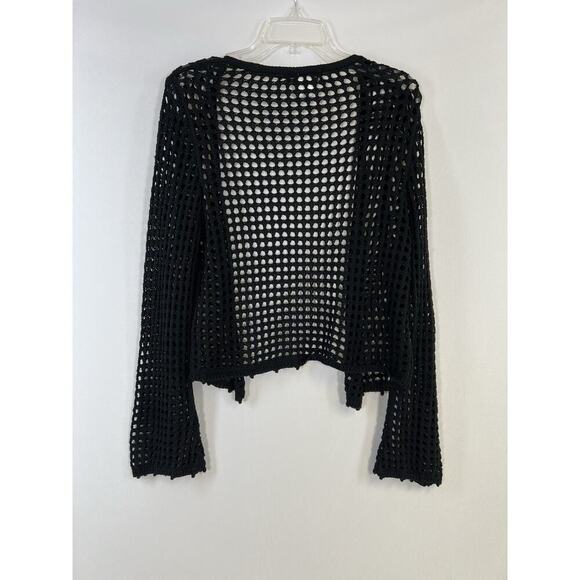 Y2K Open Knit Cardigan Sweater Womens Large Black Goth Fairy Grunge Wimsigoth - Picture 3 of 7